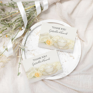 Tea Cup White Rose Flower Wedding Thank You Note Card