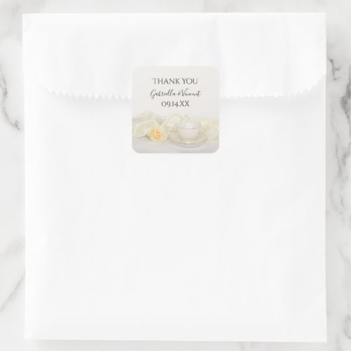 Tea Cup White Rose Wedding Thank You Favor Tag