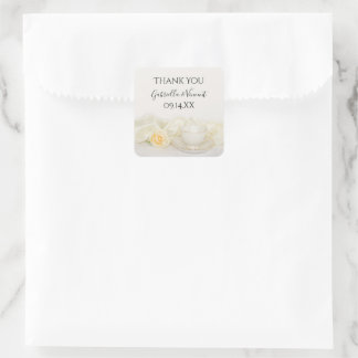 Tea Cup White Rose Wedding Thank You Favor Tag