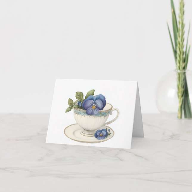 Tea Cup With Flowers Greeting Card (Front)
