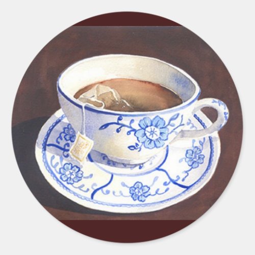 Tea Cup with Teabag Classic Round Sticker