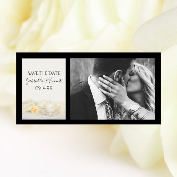 Tea Cup With White Rose Wedding Save The Date by loraseverson at Zazzle