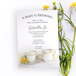 Tea Cup with Yellow Daisies Baby is Brewing Shower Invitation
