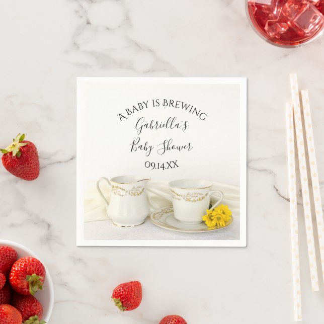 Tea Cup with Yellow Daisies Baby is Brewing Shower Napkins (Insitu)