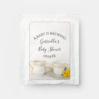 Tea Cup with Yellow Daisies Baby is Brewing Shower Tea Bag Drink Mix