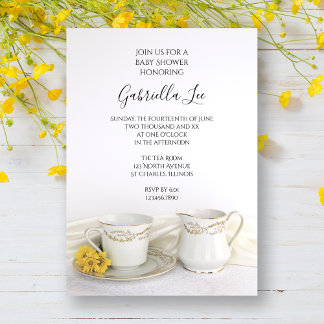 Tea Cup with Yellow Daisies Baby Shower Invitation