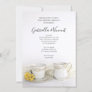 Tea Cup with Yellow Daisies Post Wedding Brunch Invitation