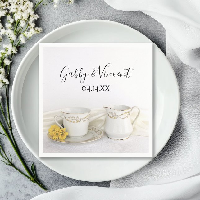 Tea Cup with Yellow Daisies Wedding Napkins (Creator Uploaded)