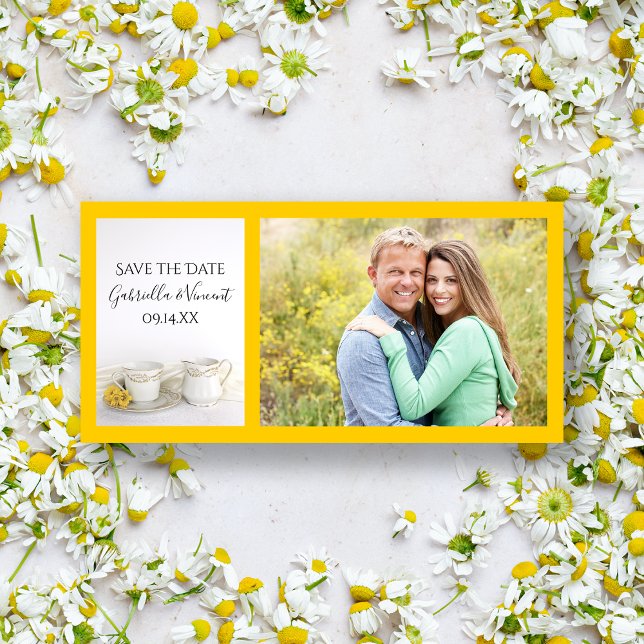 Tea Cup with Yellow Daisies Wedding Save the Date (Creator Uploaded)