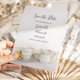 Tea Cup with Yellow Daisies Wedding Save the Date