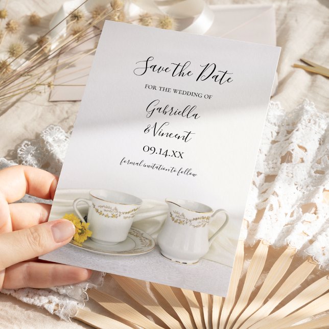 Tea Cup with Yellow Daisies Wedding Save the Date (Creator Uploaded)