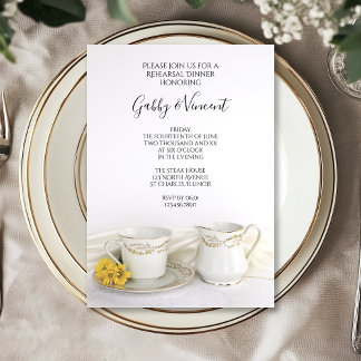 Tea Cup Yellow Daisies Wedding Rehearsal Dinner Invitation