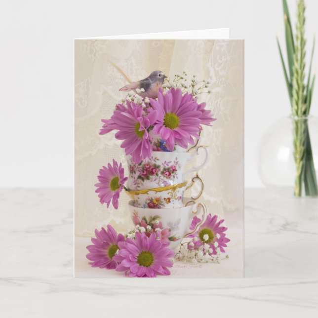 Tea Cups And Daisies Card (Front)