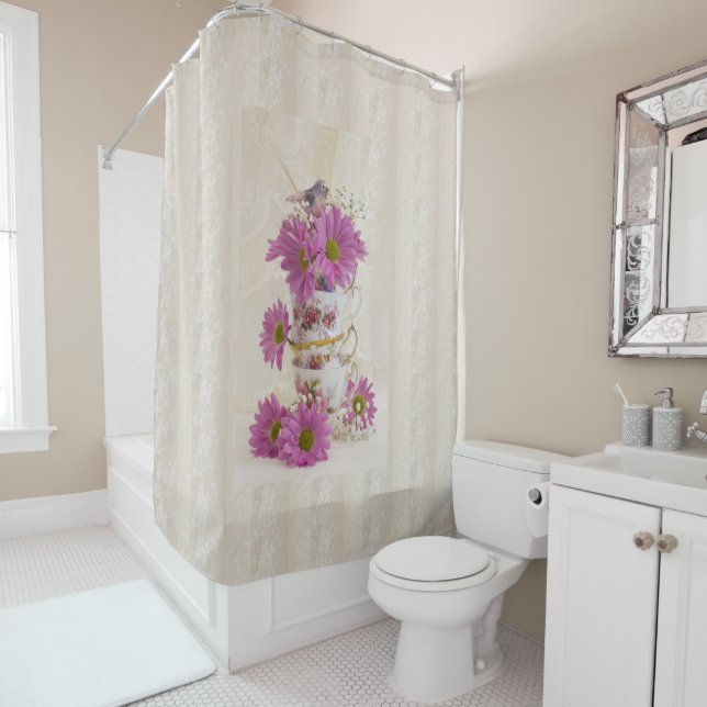 Tea Cups And Daisies Shower Curtain (In Situ)