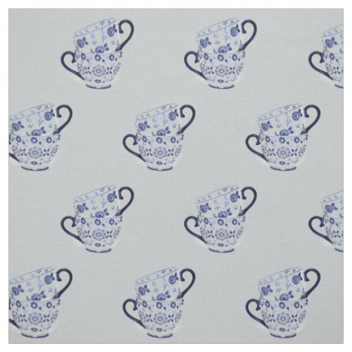 Tea cups cobalt fabric