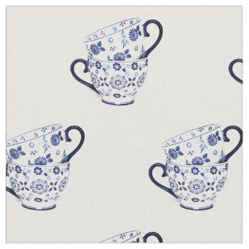 Tea Cups Cobalt Fabric by justbecauseiloveyou at Zazzle