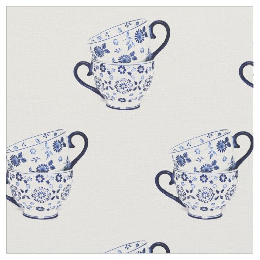 Tea cups cobalt fabric