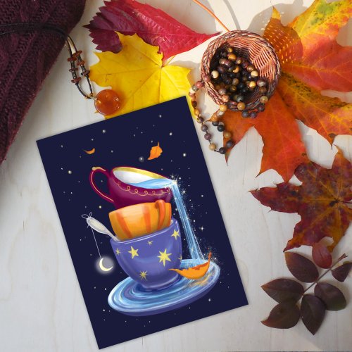 Tea cups Fall Whimsical Holiday Card