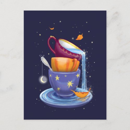 Tea cups Fall Whimsical Postcard