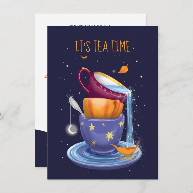 Tea cups Fall Whimsical Tea Party Invitation (Front/Back)