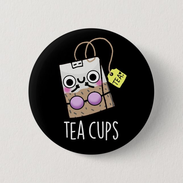 Tea Cups Funny Bra Puns Dark BG Button (Front)