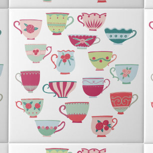 Tea Cups Modern Retro Ceramic Tile