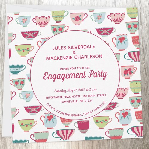 Tea Cups Modern Vintage Engagement Invitation