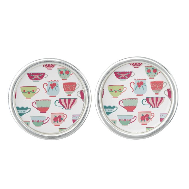 Tea Cups Modern Vintage Keepsake Cufflinks (Front)