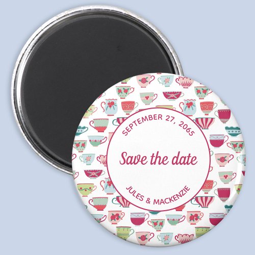 Tea Cups Modern Vintage Save the Date Magnet