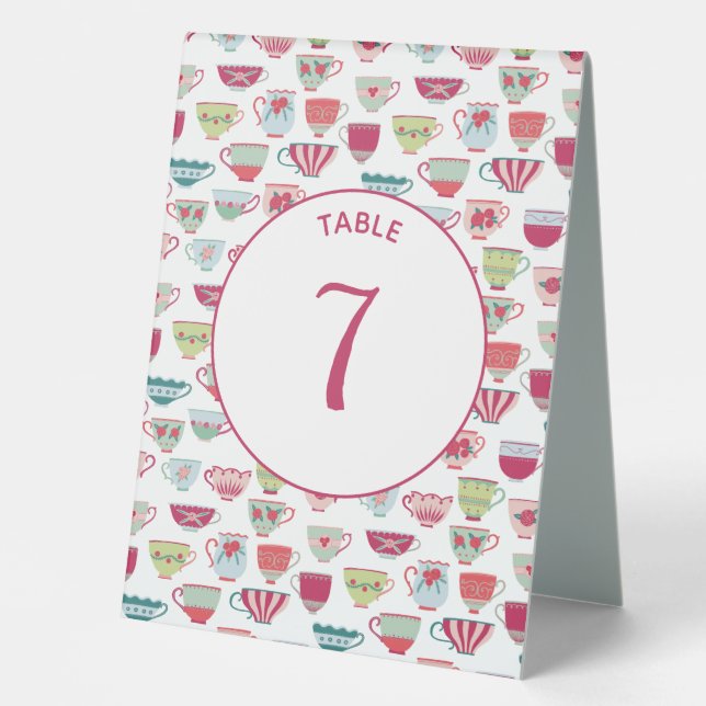Tea Cups Modern Vintage Table Tent (Front)
