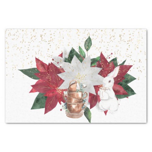 Tea Cups Poinsettia Rabbit Christmas Tissue Paper