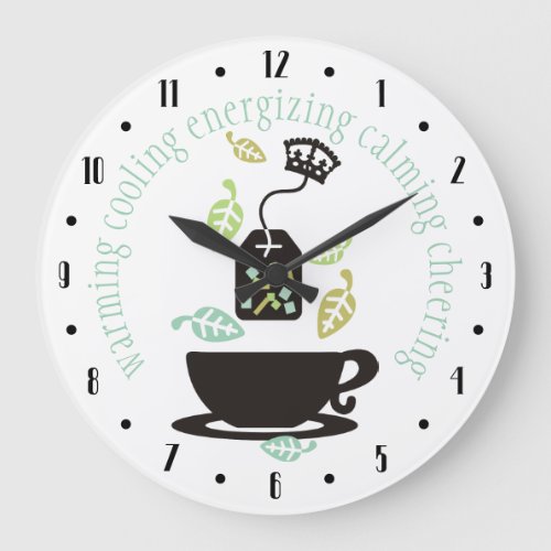 Tea cures everything crown tea leaves teacup large clock