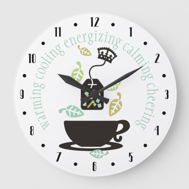 Tea cures everything crown tea leaves teacup large clock (Front)