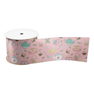 Tea Drinker Tea Cups and Teapots Vintage Pink Satin Ribbon
