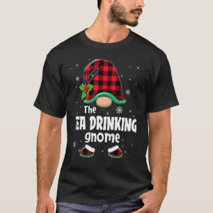 Tea Drinking Gnome Buffalo Plaid Christmas Matchin T-Shirt