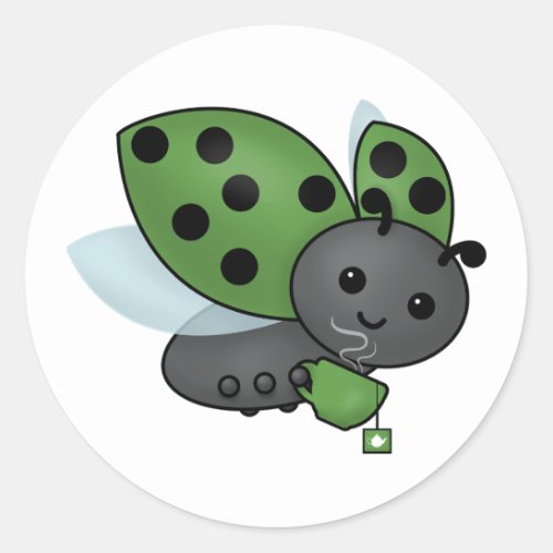 Tea Drinking Ladybug  Classic Round Sticker