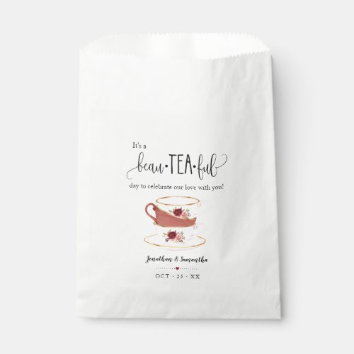 Tea Favor Bags marsala floral wedding favor bag