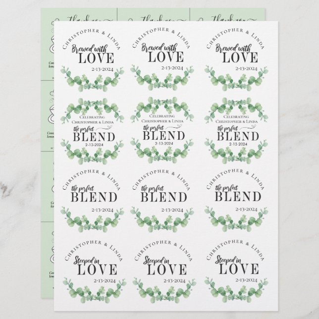 Tea Favors Sage Green Wedding Reception (Front/Back)
