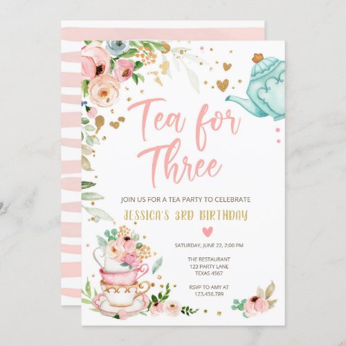 Tea for Three Birthday Invitation Floral Tea Party