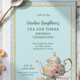 Tea For Three Flower Garden Birthday Invitation