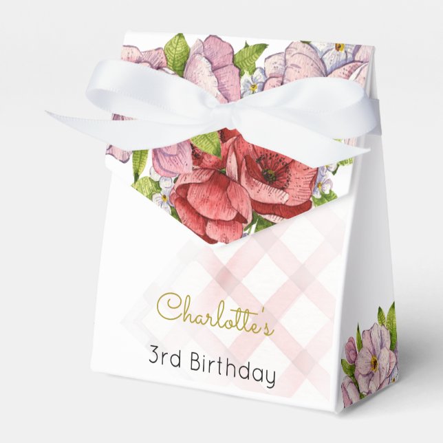 Tea for three, tea flowery birthday favor boxes (Front Side)