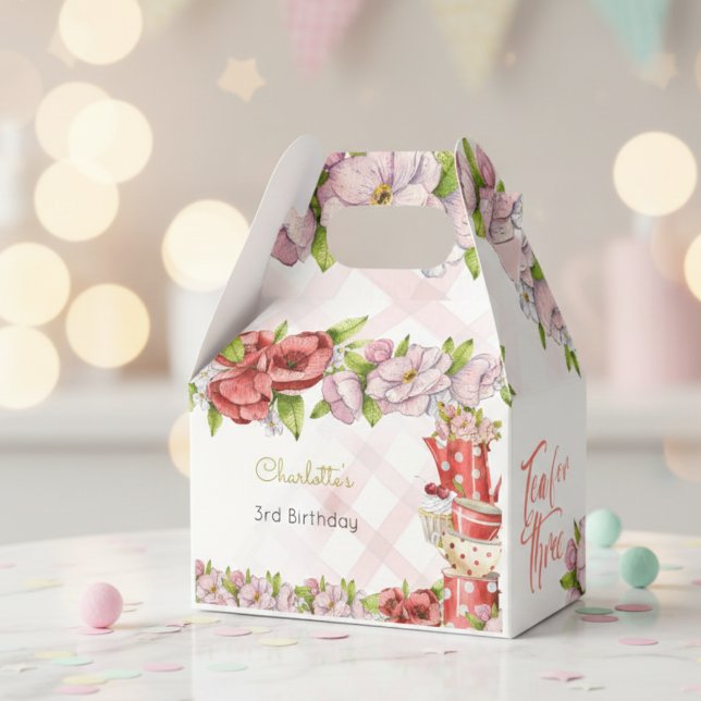 Tea for three, tea flowery birthday favor boxes (Creator Uploaded)