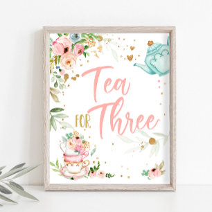 Tea for Three Tea Party Girl 3rd Third Birthday Poster