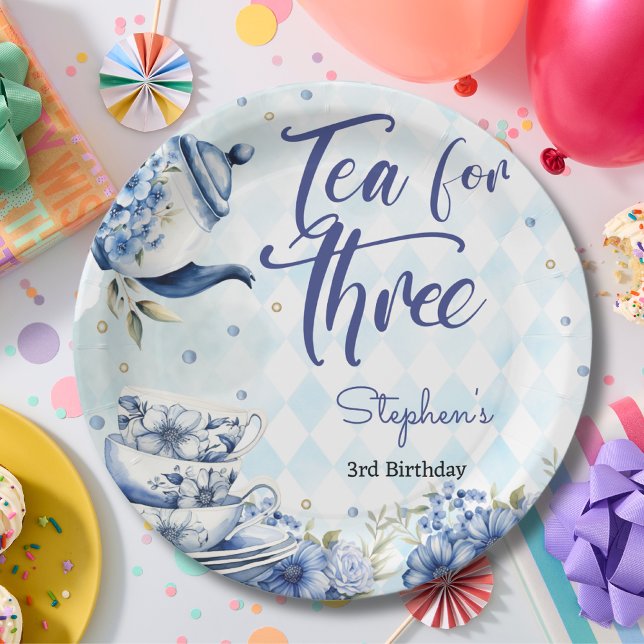 Tea for three, third birthday brunch for kids paper plates (Creator Uploaded)