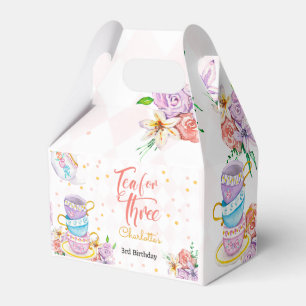 Tea for three, third tea birthday favor boxes