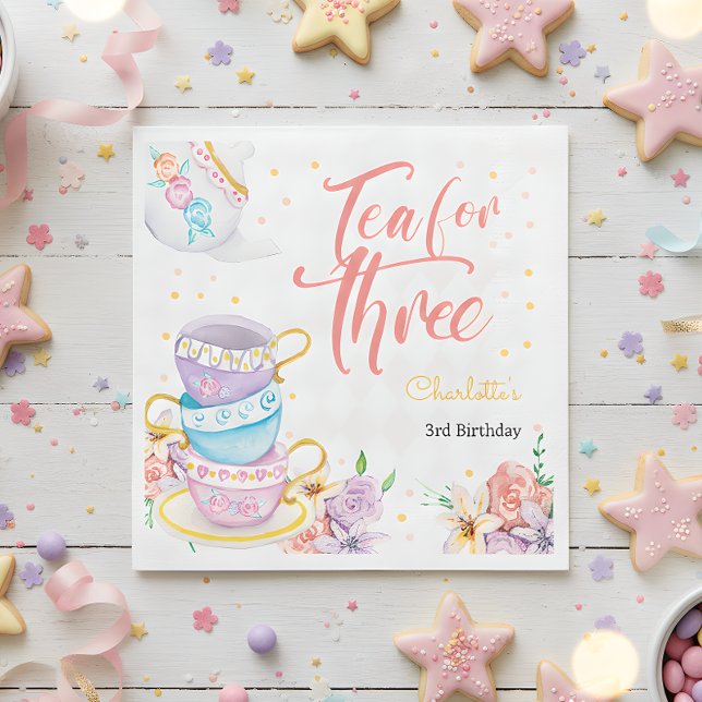 Tea for three, third tea birthday napkins (Creator Uploaded)
