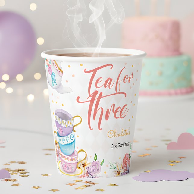 Tea for three, third tea birthday paper cups (Creator Uploaded)