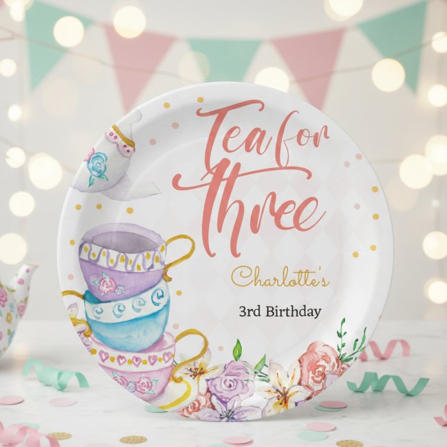 Tea for three, third tea birthday paper plates (Creator Uploaded)