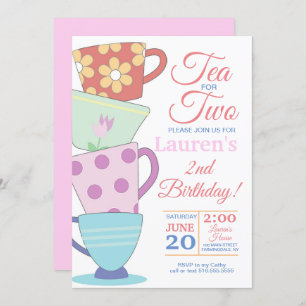 Tea For Two 2nd Birthday Party Invitation