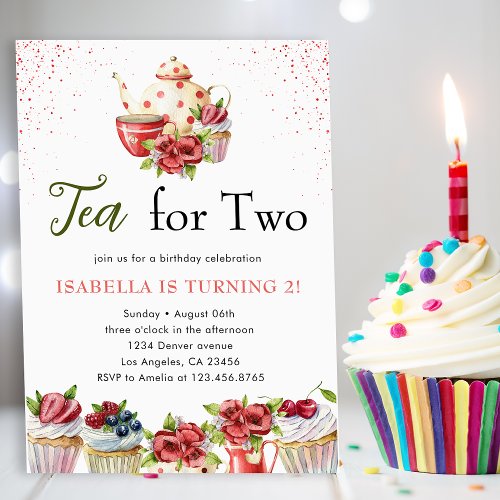 Tea for Two 2nd Birthday Tea Floral Party Invitation